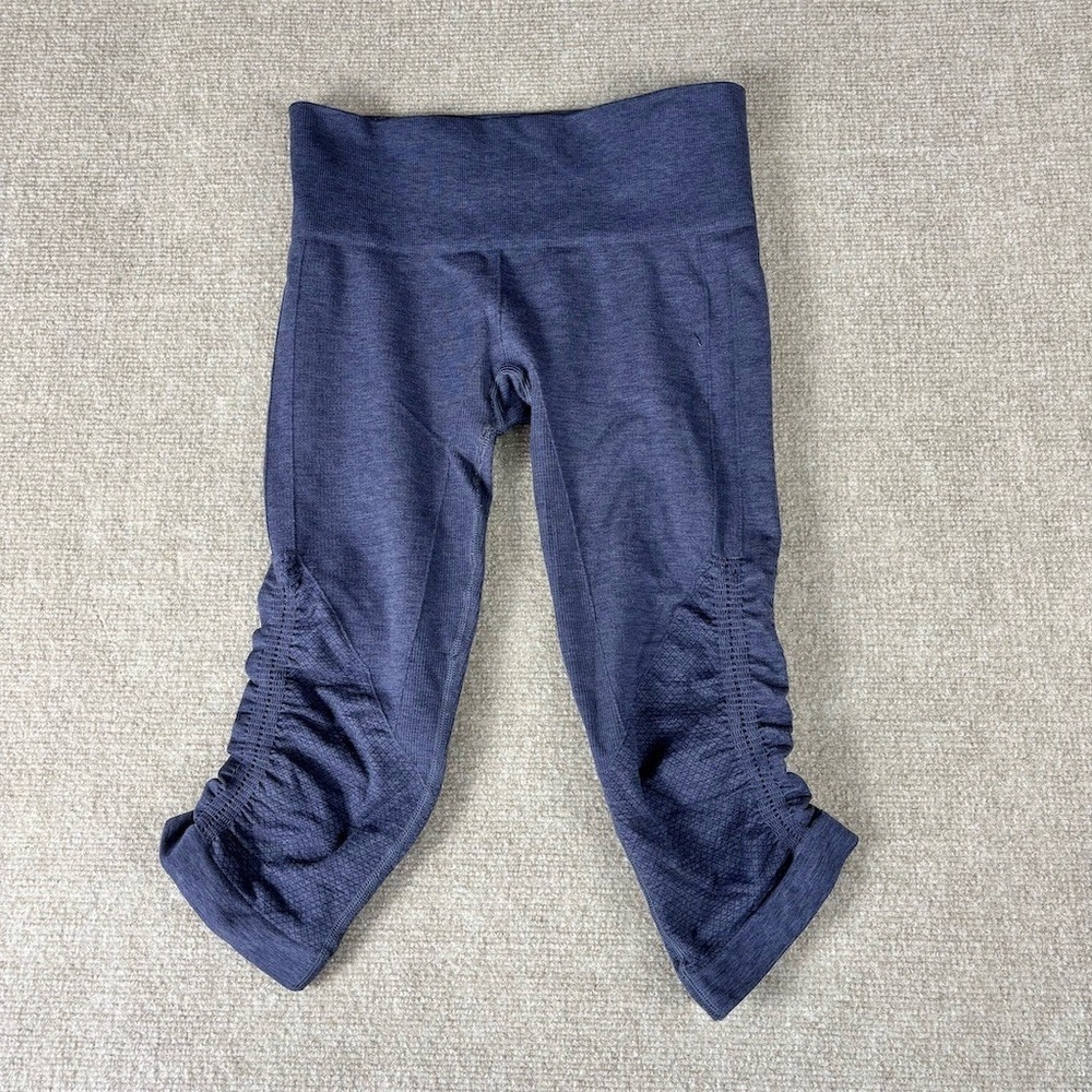 Lululemon In The Flow Crop Leggings Womens S Heathered Blue Ruched Capri